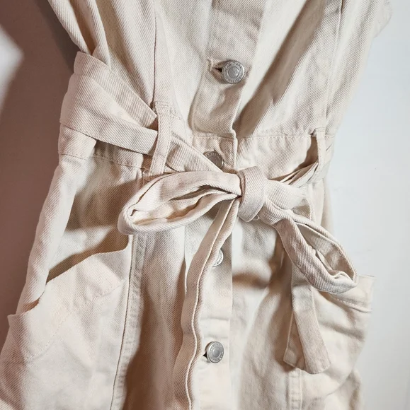 Habitual Beige Safari Button Front Belted Denim Sleeveless Mini Dress S - Picture 3 of 5